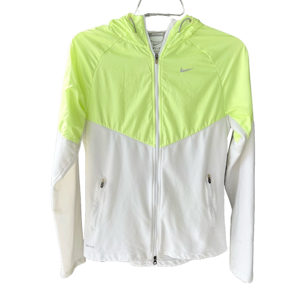 Nike green and white dri-fit double zipper running jacket